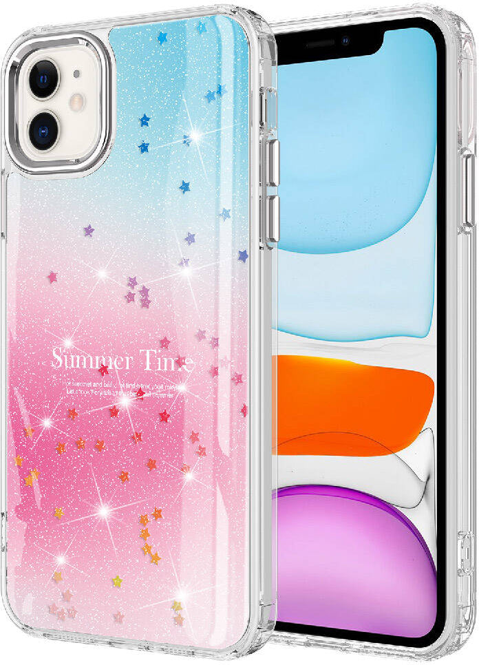 Apple iPhone 11 Kılıf Simli Desenli Parlak Mnc Task Kapak-Pembe
