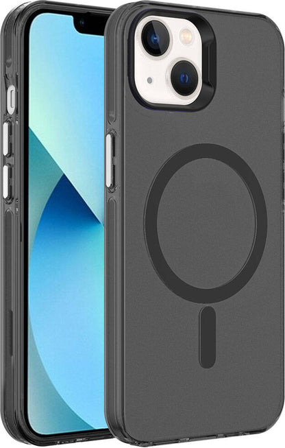 Apple iPhone 15 Kılıf Mnc Magsafe Şarj Özellikli Buzlu Transparan C-Pro Sert Kapak-Siyah