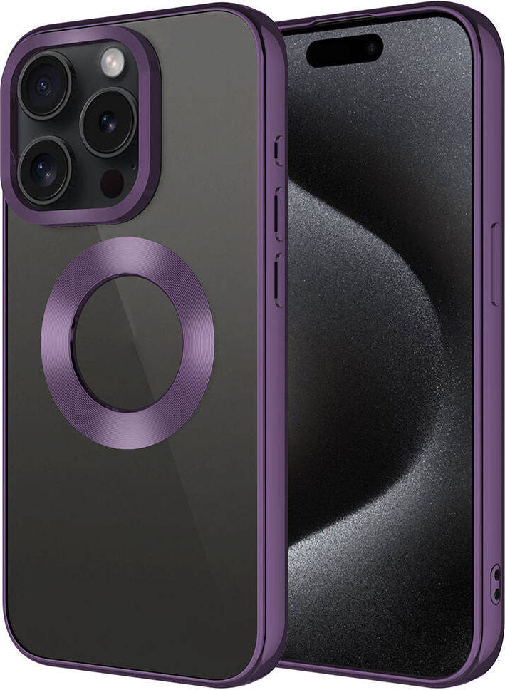 Apple iPhone 15 Pro Kılıf Tek Kamera Çerçeveli Logo Gösteren Mnc Omega Kapak-Derin Mor