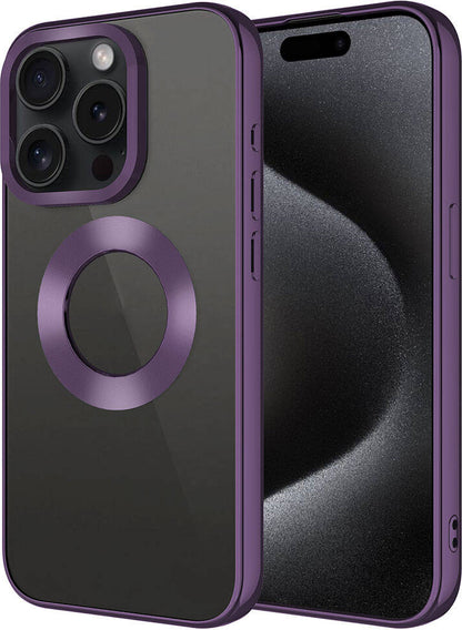 Apple iPhone 15 Pro Kılıf Tek Kamera Çerçeveli Logo Gösteren Mnc Omega Kapak-Derin Mor