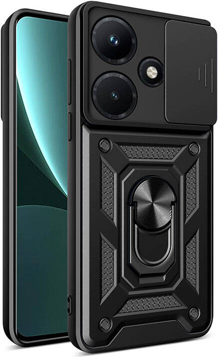 Infinix Hot 30I Kılıf Magnetik Standlı Kamera Korumalı Mnc Sürgülü Vega Kapak-Siyah