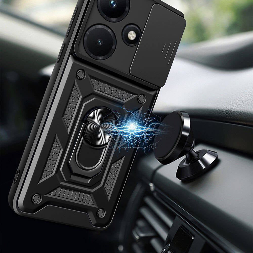 Infinix Hot 30I Kılıf Magnetik Standlı Kamera Korumalı Mnc Sürgülü Vega Kapak-Siyah