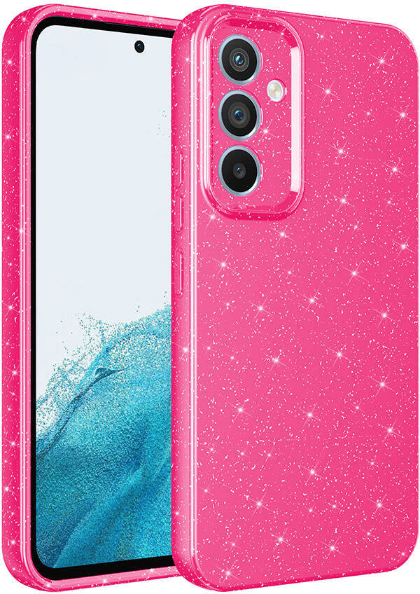 Galaxy S24 Kılıf Kamera Korumalı Simli Lüks Mnc Koton Kapak-Pembe Koyu