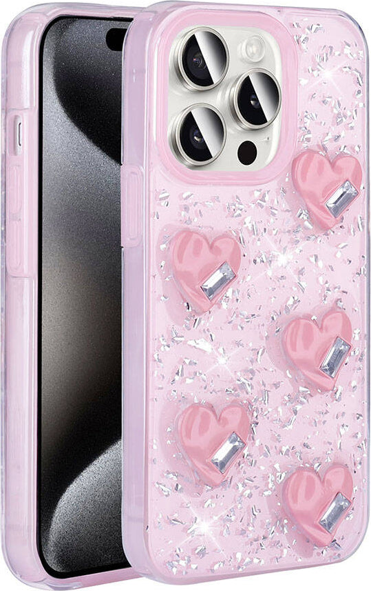 Apple iPhone 15 Pro Max Kılıf Airbagli Simli Arka Yüzey Mnc Işıltı Silikon Kapak-Pembe