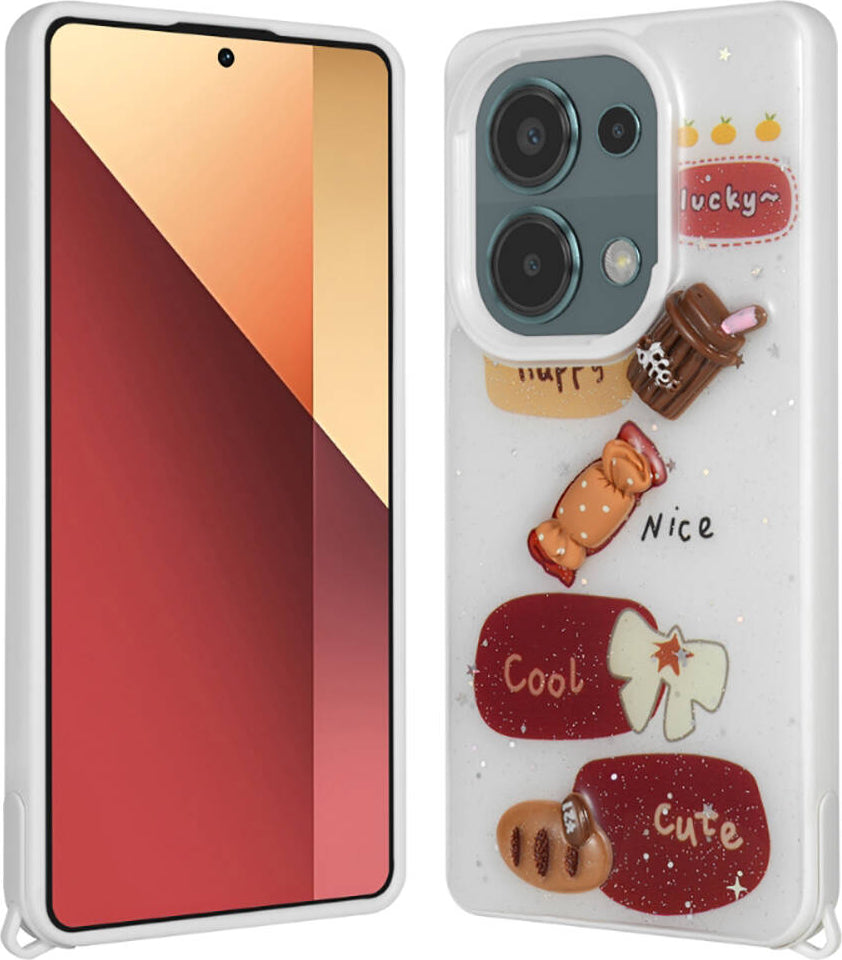 Xiaomi Poco M6 Pro 4g Kılıf Parlayan Simli Kabartma Figürlü Mnc Cevze Kapak-Beyaz