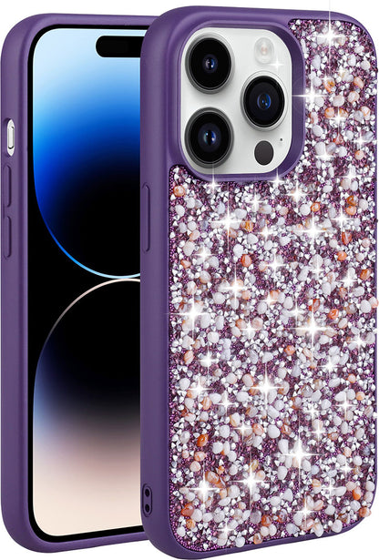 Apple iPhone 14 Pro Max Kılıf Parlak Taşlı Tasarım Mnc Linea Kapak-Derin Mor