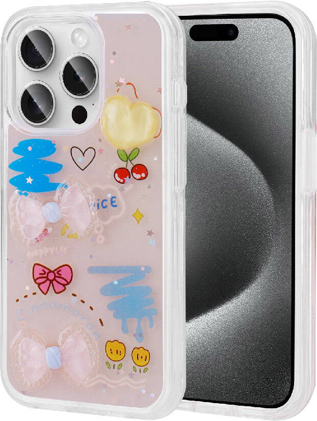 Apple iPhone 15 Pro Kılıf Kabartma Figürlü Parlak Mnc Minimini Silikon Kapak-Pembe