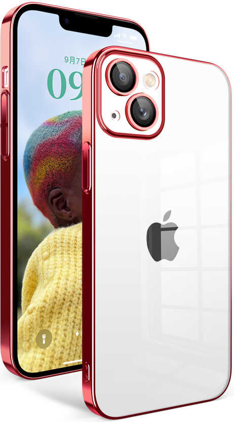 iPhone 14 Uyumlu Kamera Korumalı Renkli Çerçeveli Mnc Garaj Kapak-Kırmızı