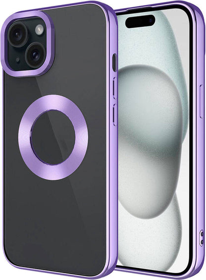 Apple iPhone 15 Plus Kılıf Tek Kamera Çerçeveli Logo Gösteren Mnc Omega Kapak-Lila