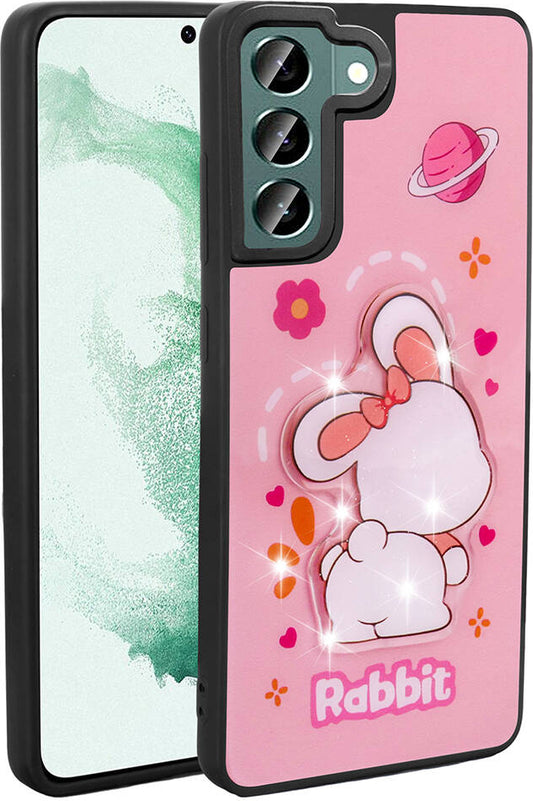 Galaxy S21 Fe Kılıf Parlayan Kabartmalı Ikonik Figürlü Mnc Amas Silikon Kapak-Pembe