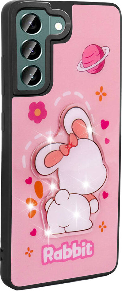 Galaxy S21 Fe Kılıf Parlayan Kabartmalı Ikonik Figürlü Mnc Amas Silikon Kapak-Pembe