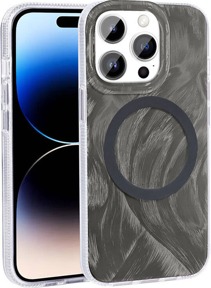 Apple iPhone 14 Pro Kılıf Magsafe Şarj Özellikli Fırça Boya Desenli Mnc Palet Kapak-Pembe