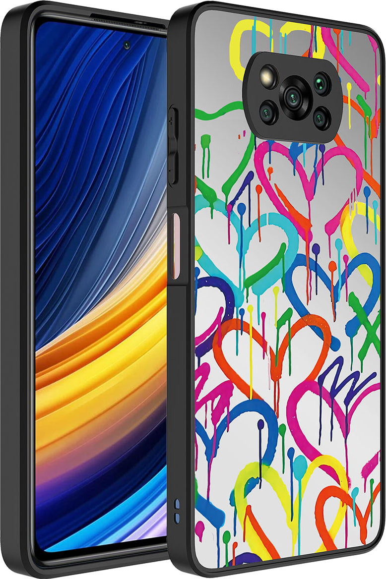 Xiaomi Poco X3 Kılıf Aynalı Desenli Kamera Korumalı Parlak Mnc Mirror Kapak-Kalp