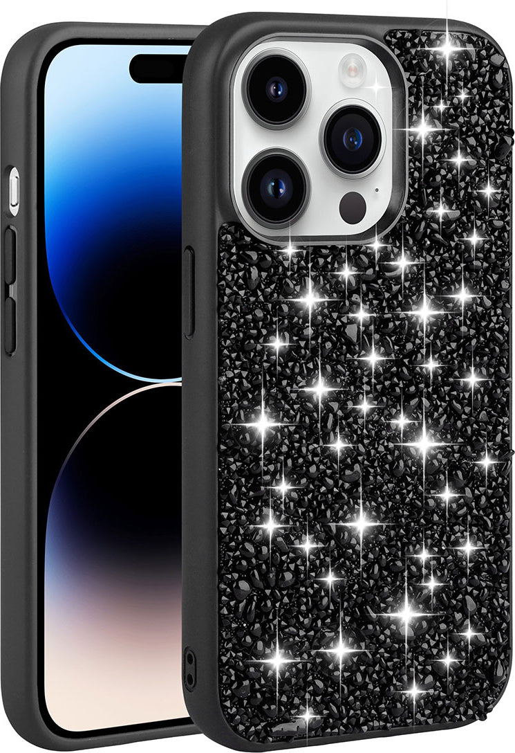 Apple iPhone 14 Pro Kılıf Parlak Taşlı Tasarım Mnc Linea Kapak-Siyah