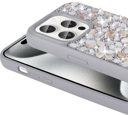 Apple iPhone 15 Pro Kılıf Parlak Taşlı Tasarım Mnc Linea Diamond Kapak-Mavi Açık