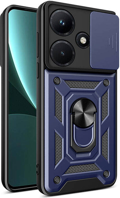 Infinix Hot 30I Kılıf Magnetik Standlı Kamera Korumalı Mnc Sürgülü Vega Kapak-Mavi