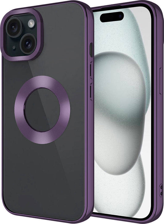Apple iPhone 15 Kılıf Tek Kamera Çerçeveli Logo Gösteren Mnc Omega Kapak-Derin Mor
