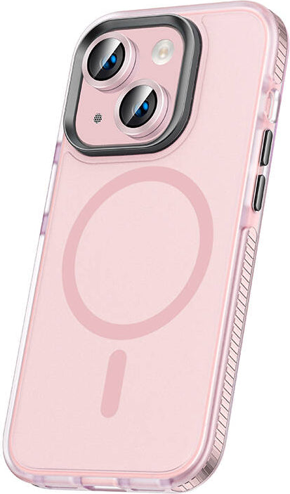 Apple iPhone 15 Plus Kılıf Airbagli Magsafe Wireless Şarj Özellikli Lens Koruyuculu Mnc Klaptika Kapak-Pembe