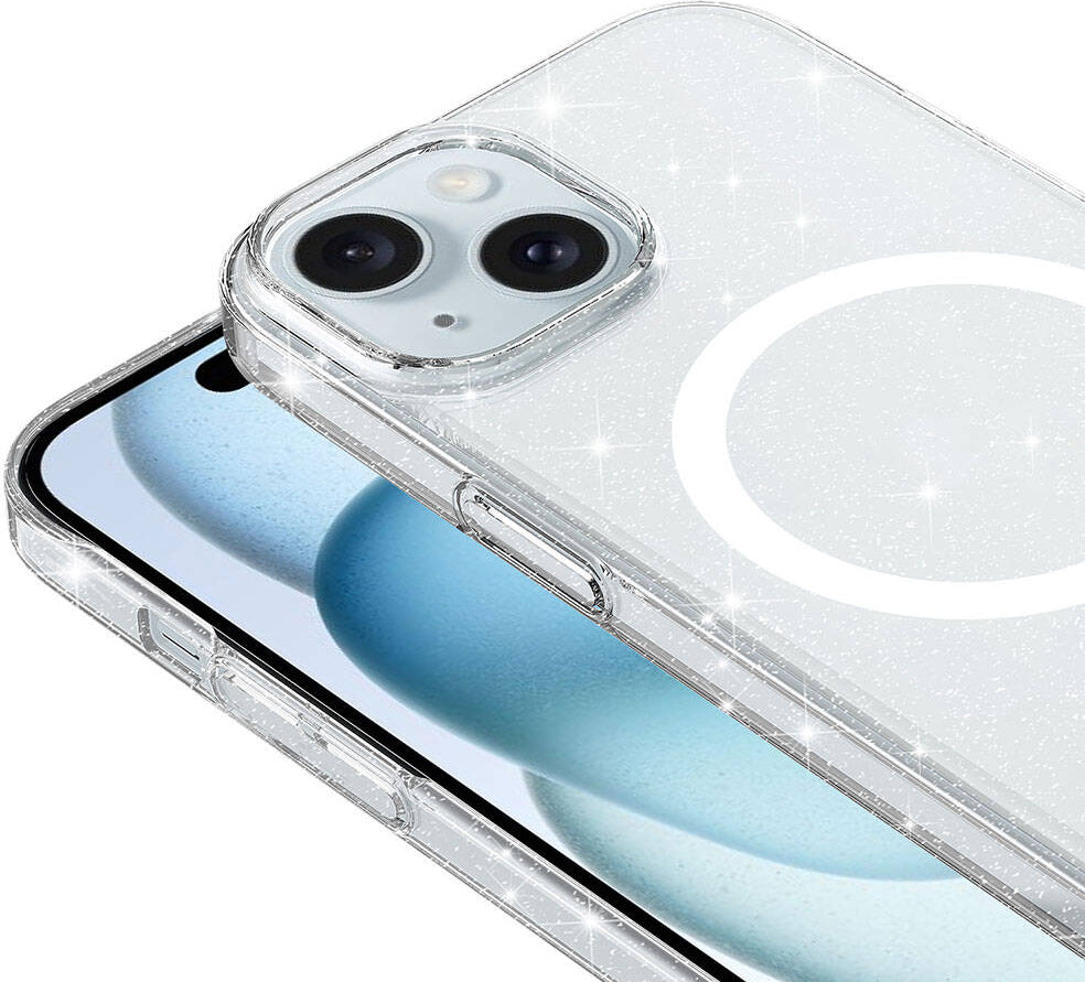 iPhone 15 Kılıf Mnc Magsafe Şarj Özellikli Simli Şeffaf Arka Yüzey Erdos Silikon Kapak-Renksiz