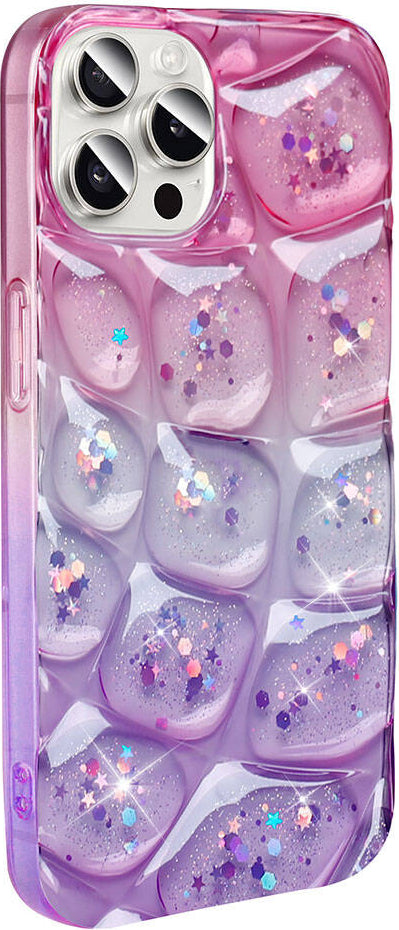 Apple iPhone 15 Pro Kılıf Simli 3D Desenli Mnc Hacar Kapak-Pembe-Mor