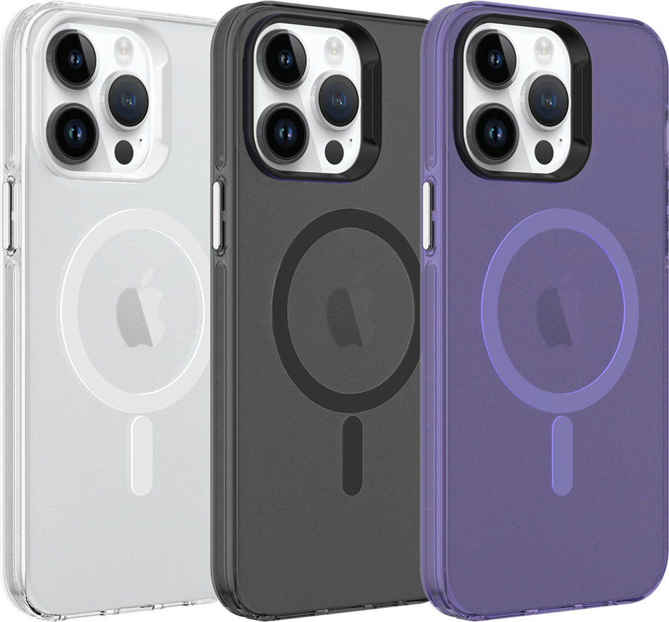 Apple iPhone 14 Pro Kılıf Mnc Magsafe Şarj Özellikli Buzlu Transparan C-Pro Sert Kapak-Derin Mor