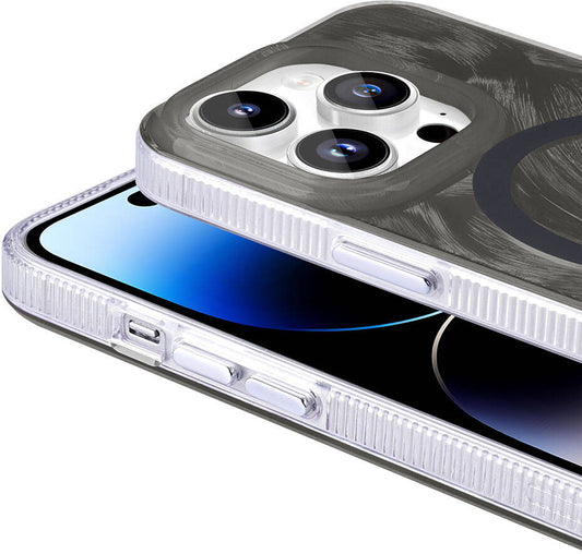 Apple iPhone 14 Pro Max Kılıf Magsafe Şarj Özellikli Fırça Boya Desenli Mnc Palet Kapak-Mor