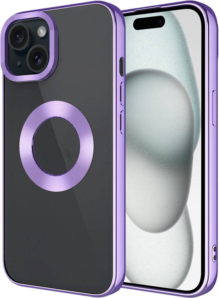 Apple iPhone 15 Kılıf Tek Kamera Çerçeveli Logo Gösteren Mnc Omega Kapak-Lila