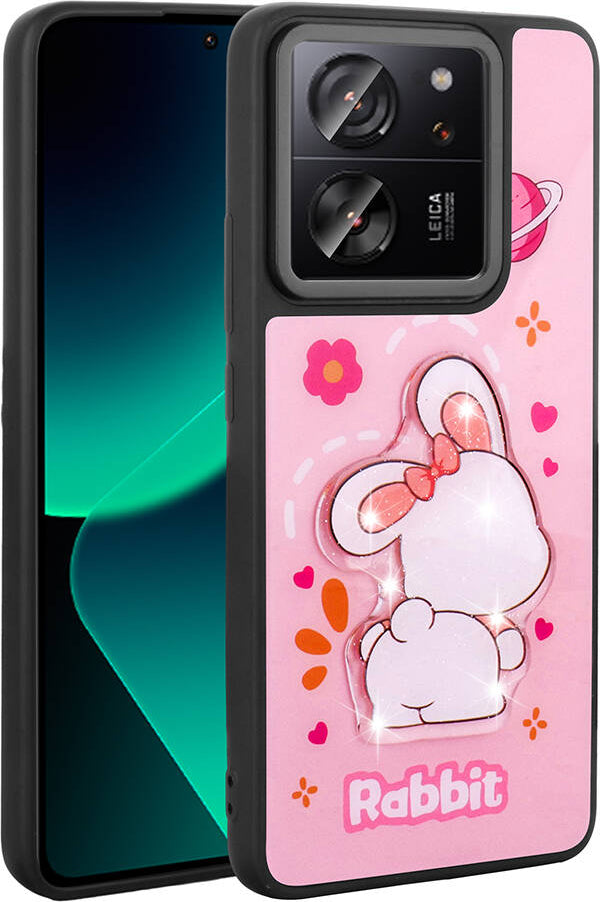 Xiaomi Mi 13T Kılıf Parlayan Kabartmalı Ikonik Figürlü Mnc Amas Silikon Kapak-Pembe