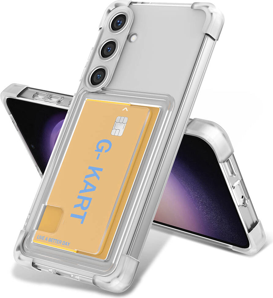 Galaxy S24 Kılıf Airbag Tasarımlı Şeffaf Kartlıklı Mnc G-Kart Kapak-Renksiz