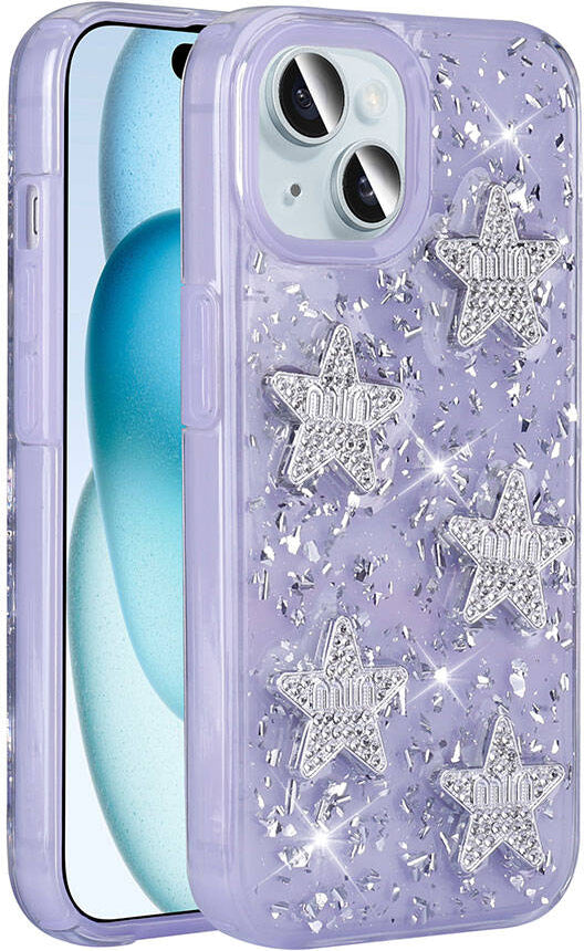 Apple iPhone 14 Kılıf Airbagli Simli Arka Yüzey Mnc Işıltı Silikon Kapak-Lila
