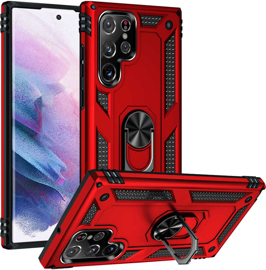 Galaxy S22 Ultra Kılıf Mnc Vega Kapak-Kırmızı