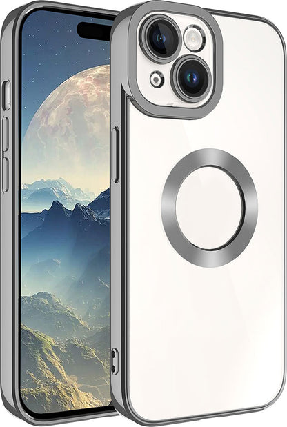 Apple iPhone 15 Kılıf Kamera Korumalı Logo Gösteren Mnc Omega Kapak-Koyu Gri