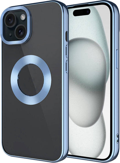 Apple iPhone 15 Plus Kılıf Tek Kamera Çerçeveli Logo Gösteren Mnc Omega Kapak-Sierra Mavi