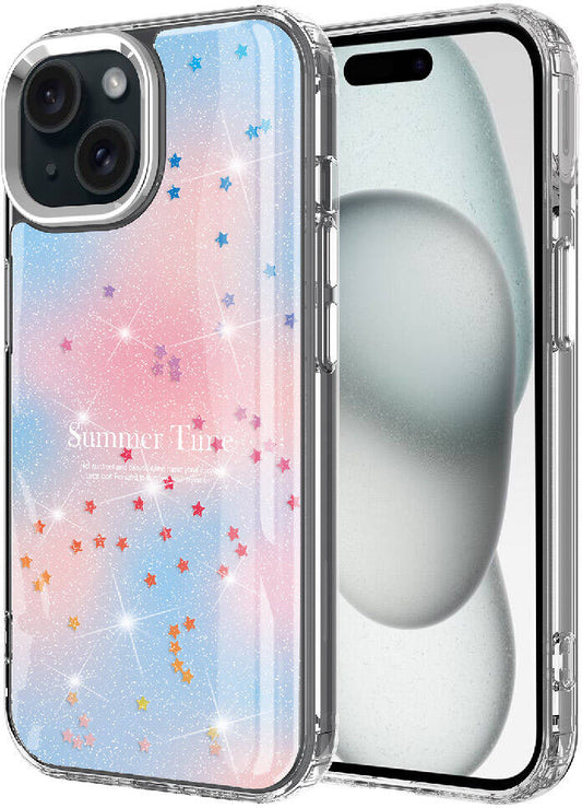 Apple iPhone 14 Kılıf Simli Desenli Parlak Mnc Task Kapak-Mavi