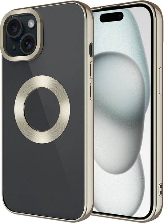 Apple iPhone 15 Kılıf Tek Kamera Çerçeveli Logo Gösteren Mnc Omega Kapak-Titanyum