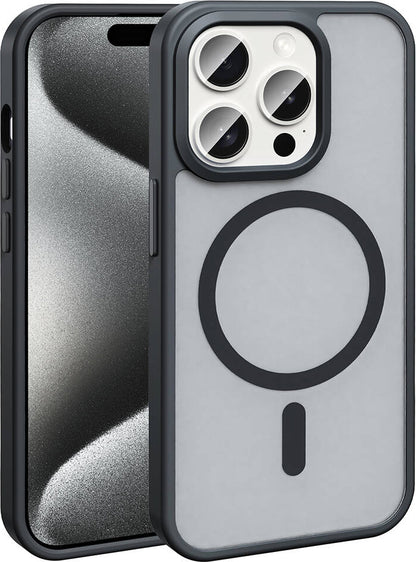 Apple iPhone 15 Pro Max Kılıf Magsafe Şarj Özellikli Mat Arka Yüzey Mnc Sio Kapak-Siyah
