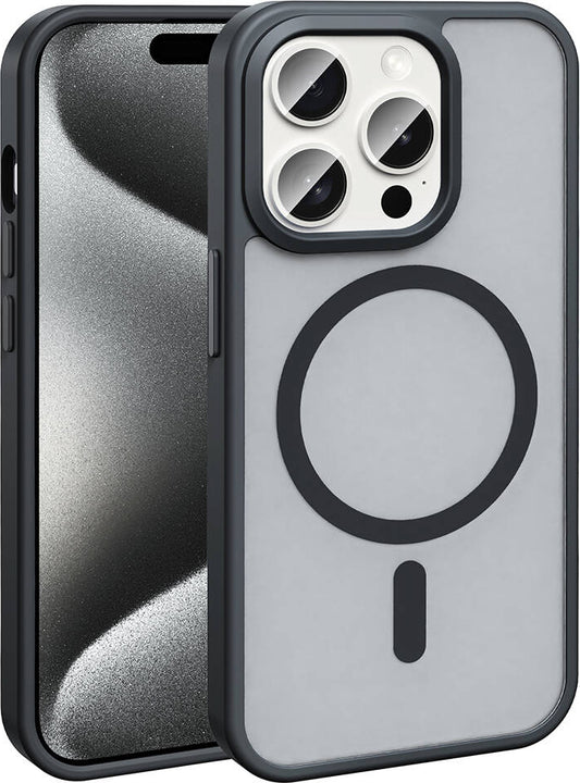 Apple iPhone 15 Pro Max Kılıf Magsafe Şarj Özellikli Mat Arka Yüzey Mnc Sio Kapak-Siyah