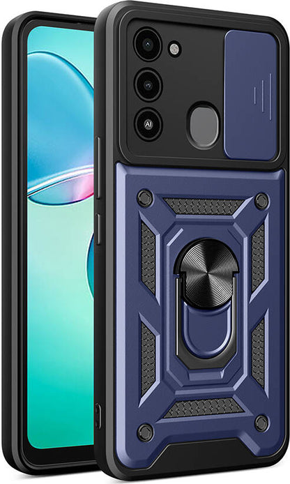 Tecno Spark 8c Kılıf Magnetik Standlı Kamera Korumalı Mnc Sürgülü Vega Kapak-Mavi