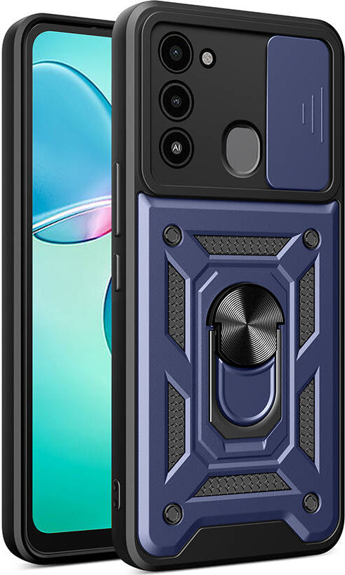 Tecno Spark 8c Kılıf Magnetik Standlı Kamera Korumalı Mnc Sürgülü Vega Kapak-Mavi