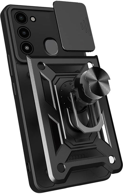 Tecno Spark 8c Kılıf Magnetik Standlı Kamera Korumalı Mnc Sürgülü Vega Kapak-Mavi