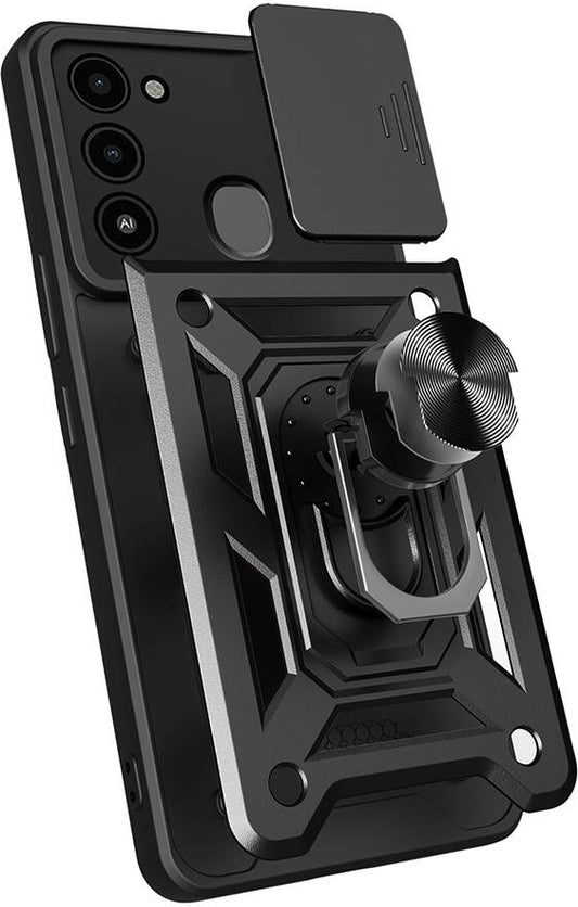 Tecno Spark 8c Kılıf Magnetik Standlı Kamera Korumalı Mnc Sürgülü Vega Kapak-Mavi