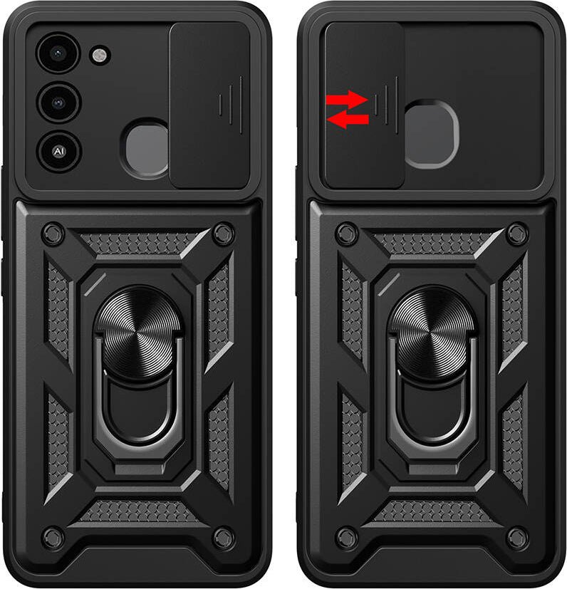 Tecno Spark 8c Kılıf Magnetik Standlı Kamera Korumalı Mnc Sürgülü Vega Kapak-Mavi