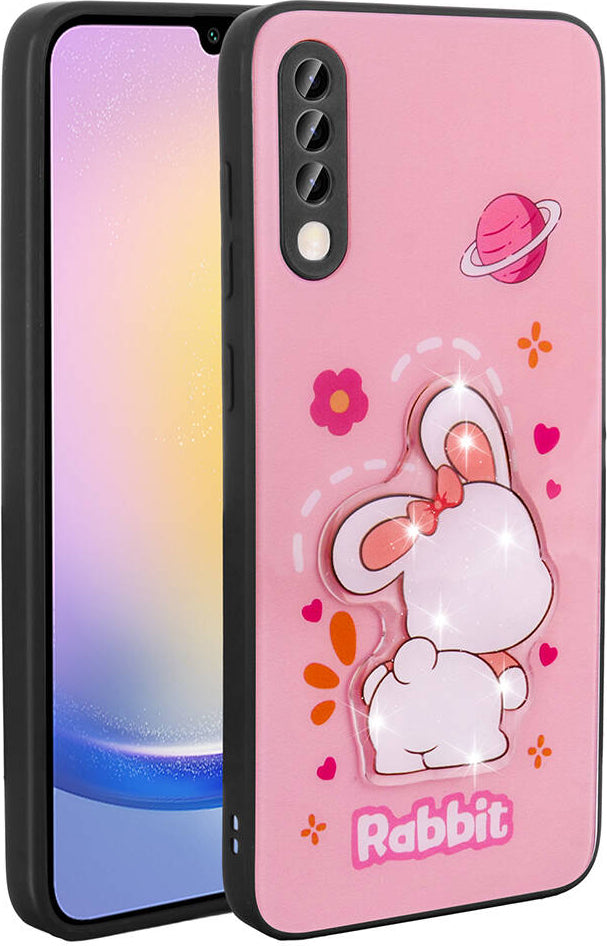 Galaxy A70 Kılıf Parlayan Kabartmalı Ikonik Figürlü Mnc Amas Silikon Kapak-Pembe