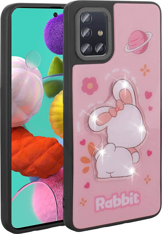 Galaxy A51 Kılıf Parlayan Kabartmalı Ikonik Figürlü Mnc Amas Silikon Kapak-Pembe