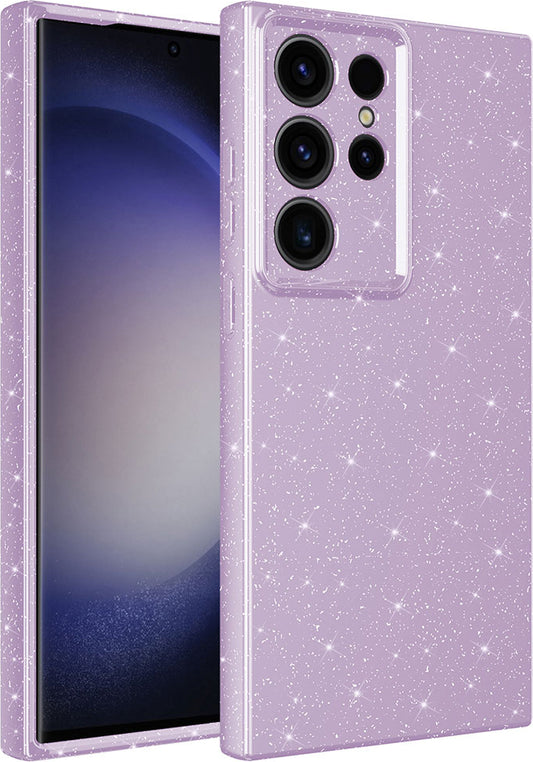 Galaxy S23 Ultra Kılıf Kamera Korumalı Simli Lüks Mnc Koton Kapak-Lila