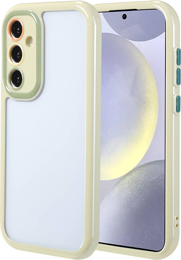 Galaxy S24 Kılıf Kamera Korumalı Renkli Kenar ve Çerçeve Tasarımlı Mnc Vitamin Kapak-Yeşil