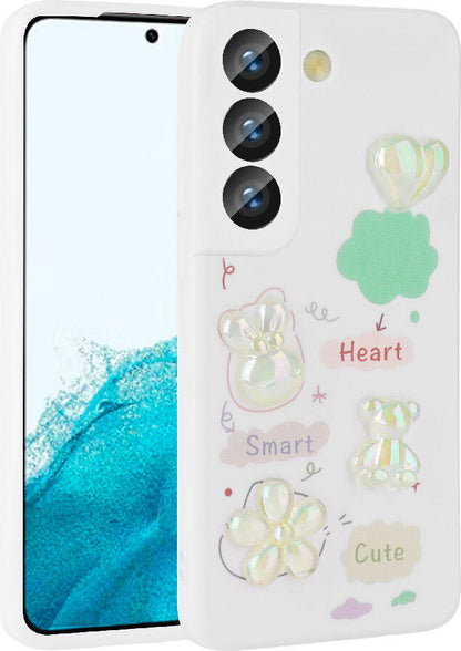 Galaxy S21 Fe Kılıf Kabartma Figürlü Parlak Mnc Toys Silikon Kapak-Beyaz