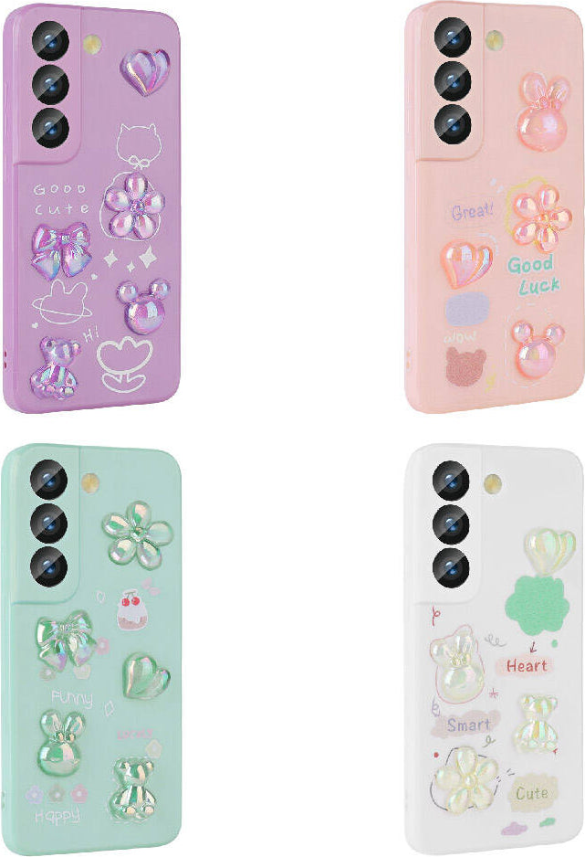 Galaxy S21 Fe Kılıf Kabartma Figürlü Parlak Mnc Toys Silikon Kapak-Beyaz