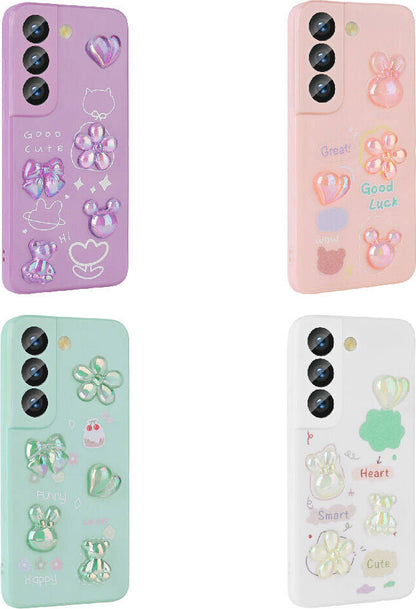 Galaxy S21 Fe Kılıf Kabartma Figürlü Parlak Mnc Toys Silikon Kapak-Beyaz