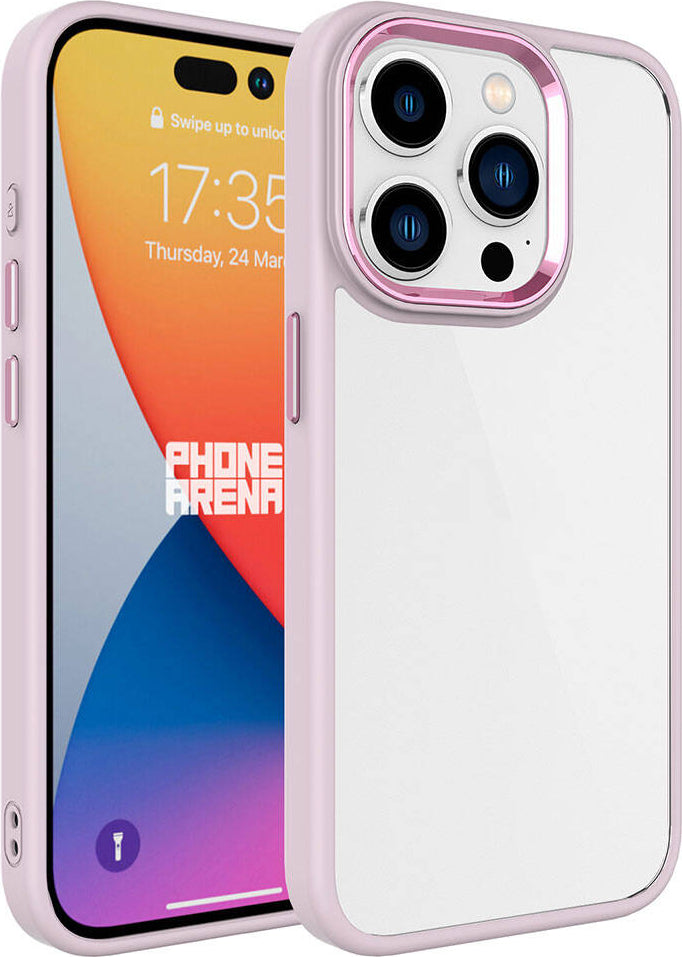 Apple iPhone 15 Pro Kılıf Mnc Krom Kapak-Pembe Açık